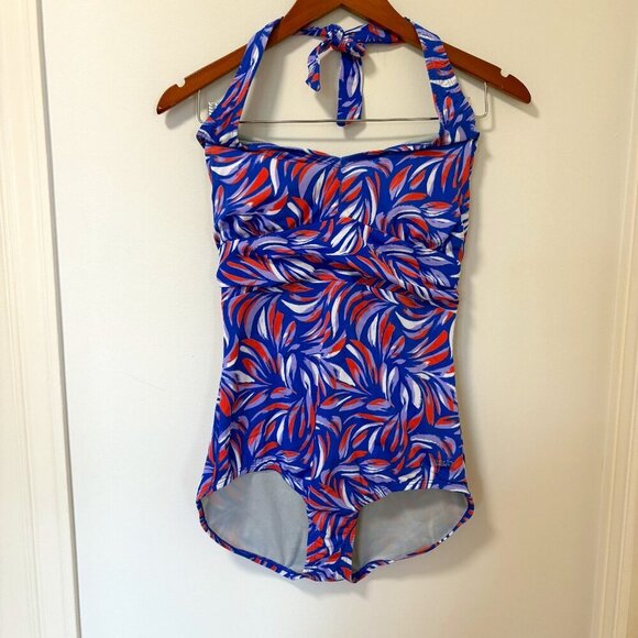 SPEEDO Women's Printed Halter One Piece Swimsuit Size 8 Blue Red Endurance NWT - Picture 2 of 12